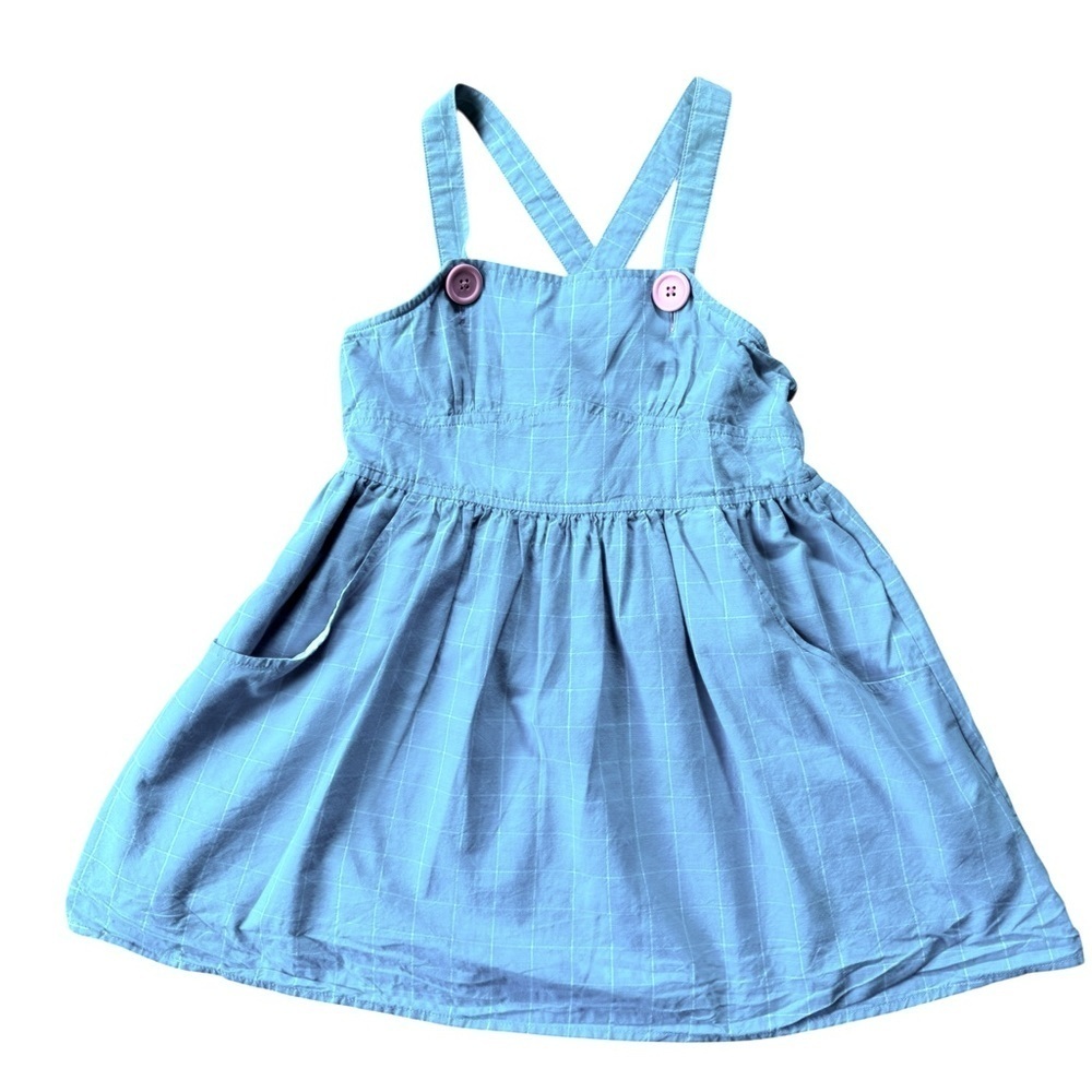 American Girl Beforever Plaid Check Jumper Dress Sz 7 Blue Pink Buttons Cotton